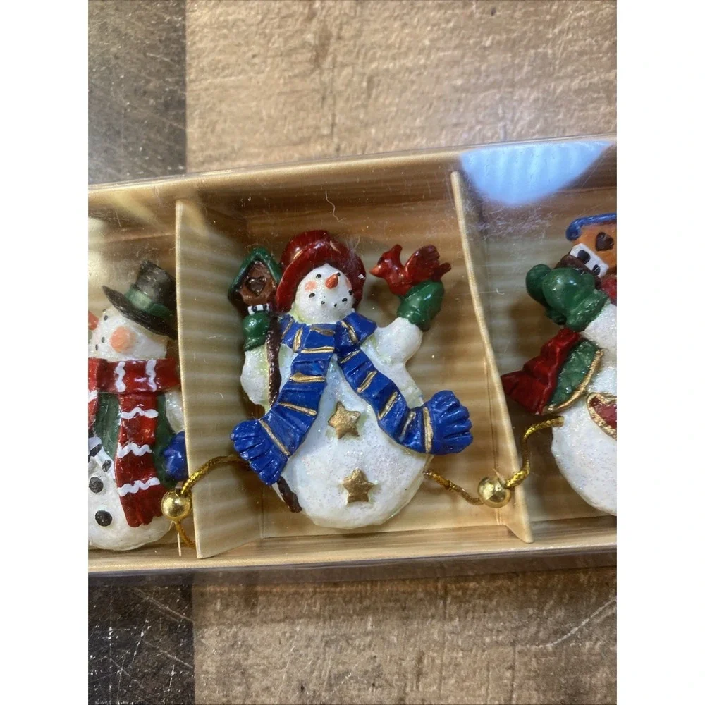 Vintage 90s Holiday Home set of‎ 12 hand-painted miniature snowman Garland New